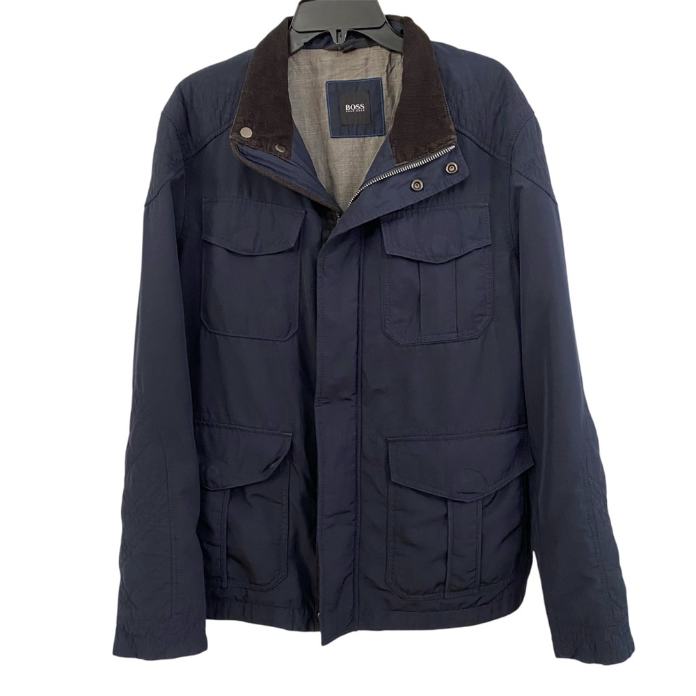 Hugo Boss Navy Field Jacket Corduroy Collar Men’s 42R Utility Coat